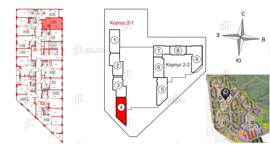 Квартира в ЖК iD Murino III, 3 комнатная, 63.72 м², 3 этаж