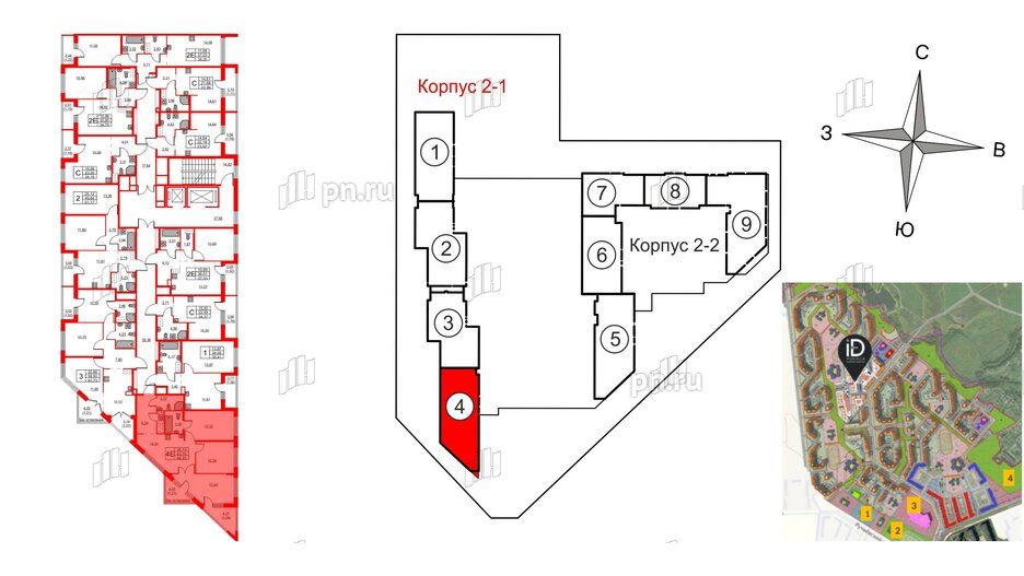 Квартира в ЖК iD Murino III, 3 комнатная, 62.73 м², 4 этаж