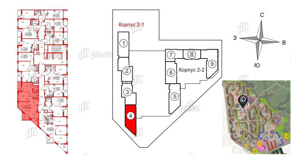 Квартира в ЖК iD Murino III, 3 комнатная, 66.25 м², 9 этаж