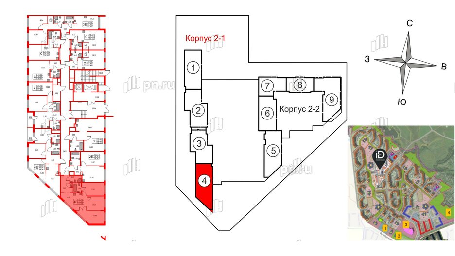 Квартира в ЖК iD Murino III, 3 комнатная, 64.39 м², 1 этаж