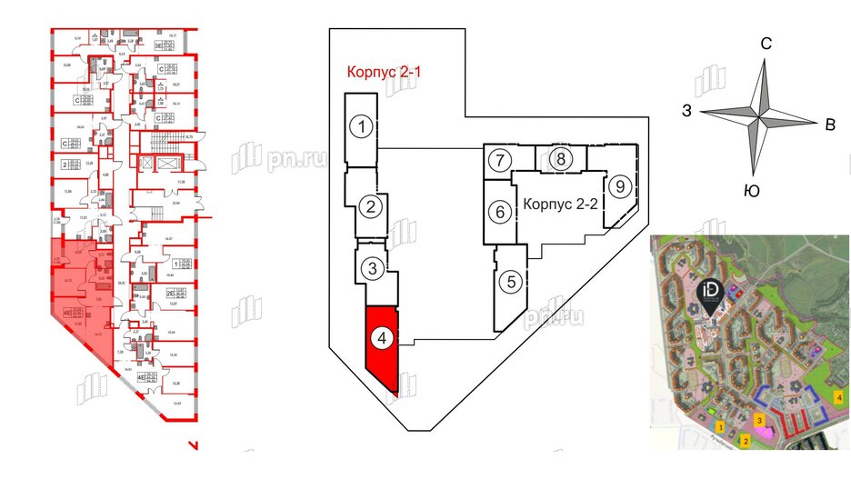 Квартира в ЖК iD Murino III, 3 комнатная, 64.34 м², 1 этаж