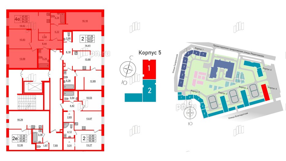 Квартира в ЖК ID Парк Победы, 3 комнатная, 84.39 м², 2 этаж