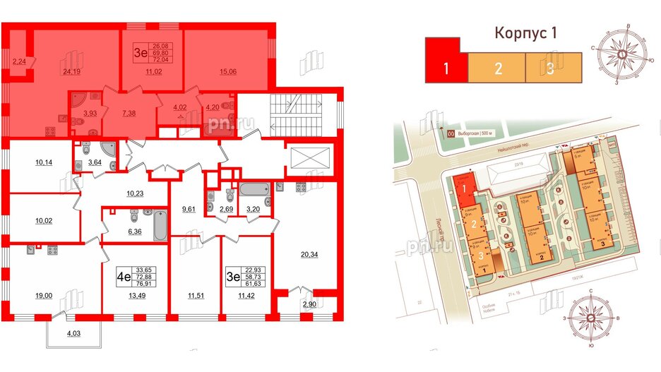 Квартира в ЖК Ilona, 2 комнатная, 69.6 м², 2 этаж