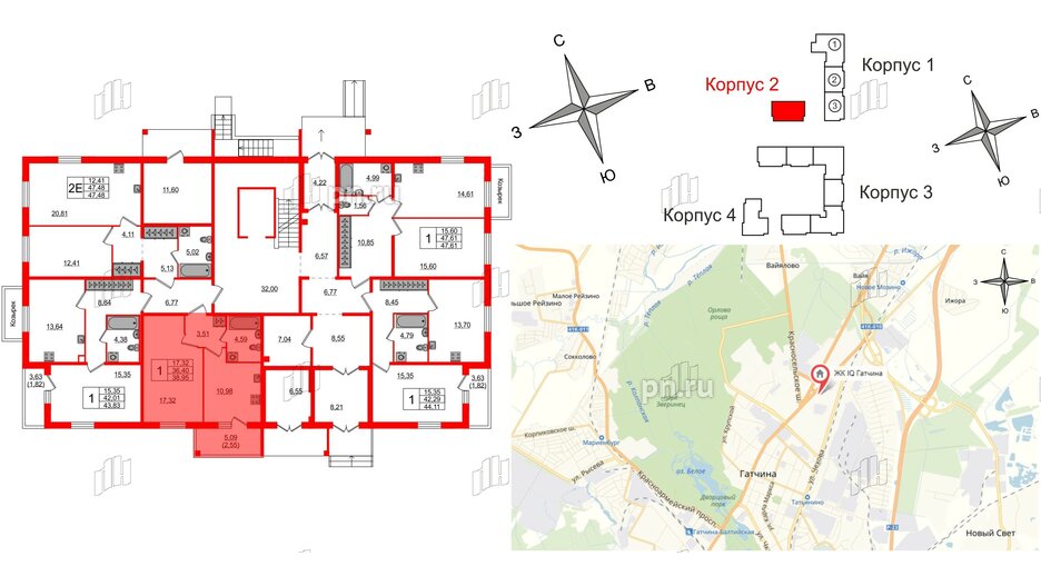 Квартира в ЖК «IQ», 1 комнатная, 39.4 м², 1 этаж