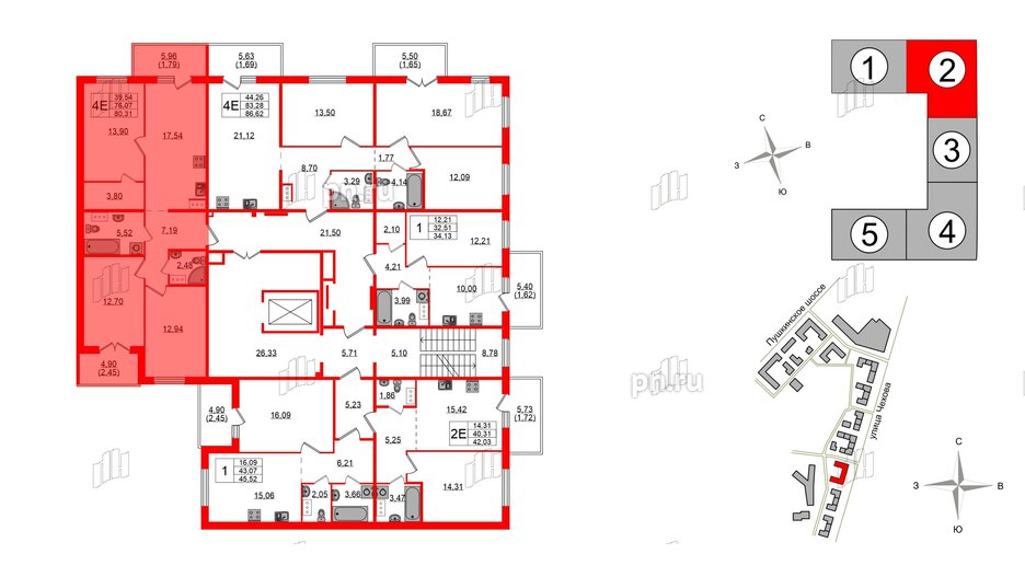 Квартира в ЖК «IQ», 3 комнатная, 80.31 м², 2 этаж