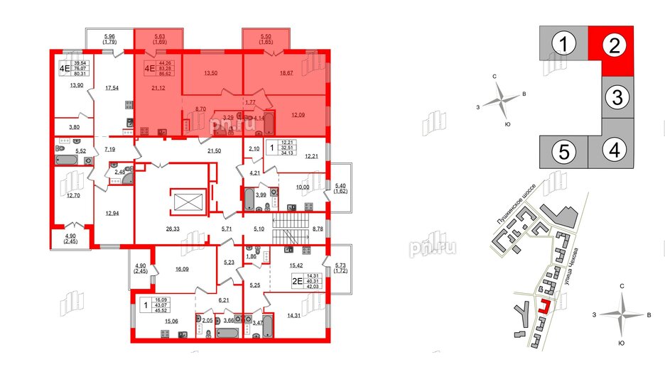 Квартира в ЖК «IQ», 3 комнатная, 86.62 м², 2 этаж