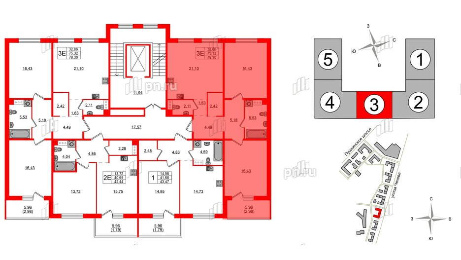 Квартира в ЖК «IQ», 2 комнатная, 78.3 м², 4 этаж