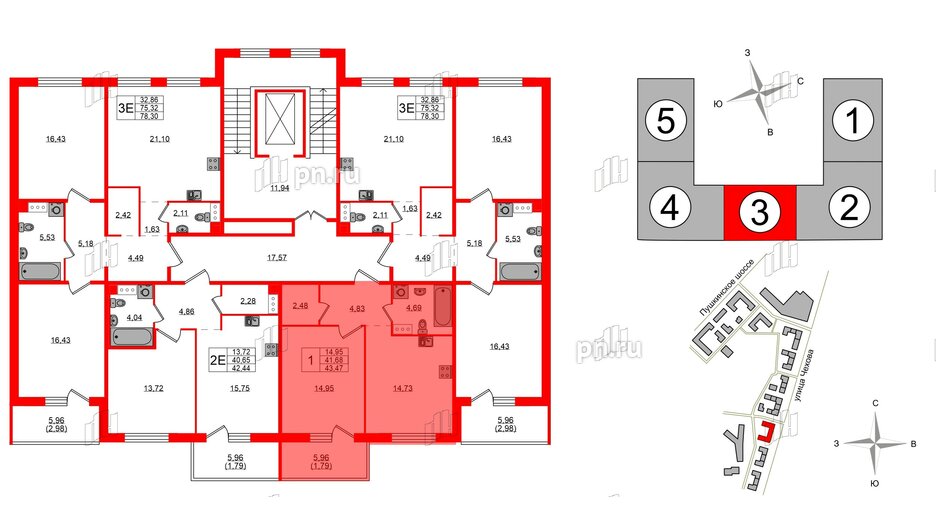 Квартира в ЖК «IQ», 1 комнатная, 43.44 м², 6 этаж