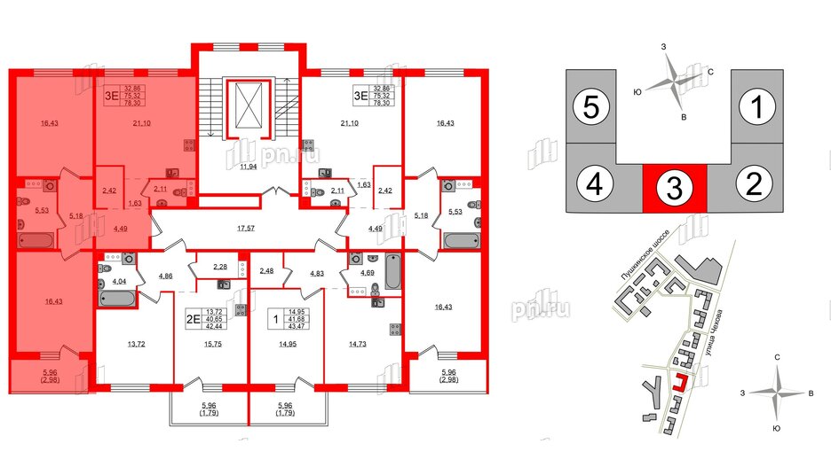 Квартира в ЖК «IQ», 2 комнатная, 78.3 м², 4 этаж