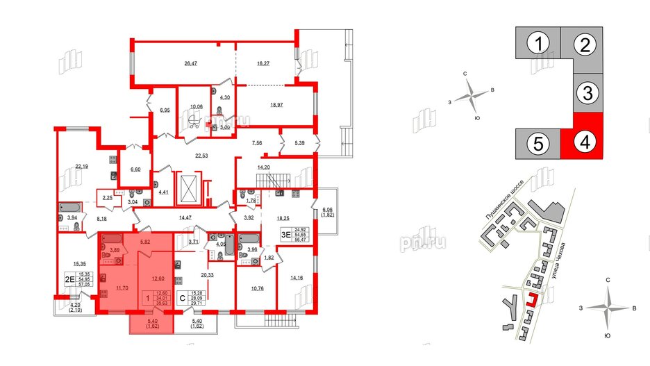 Квартира в ЖК «IQ», 1 комнатная, 35.63 м², 1 этаж