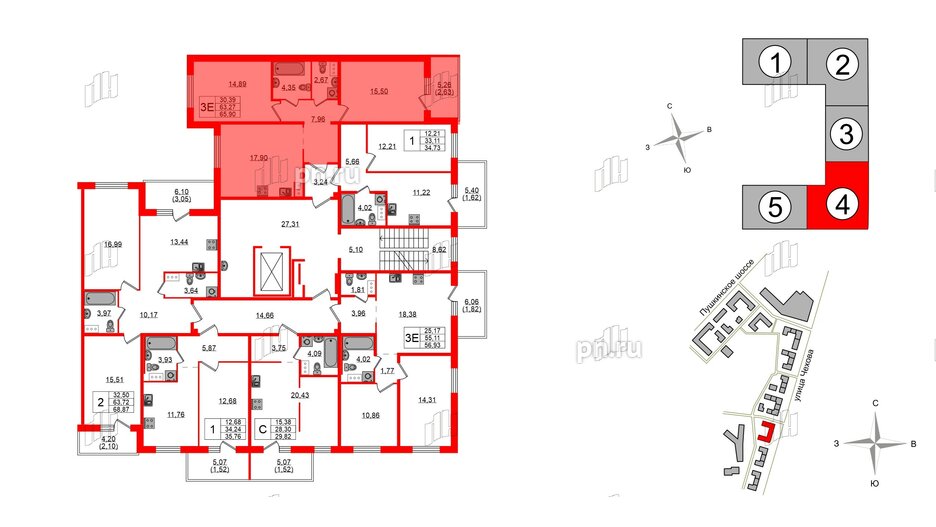 Квартира в ЖК «IQ», 2 комнатная, 65.9 м², 2 этаж