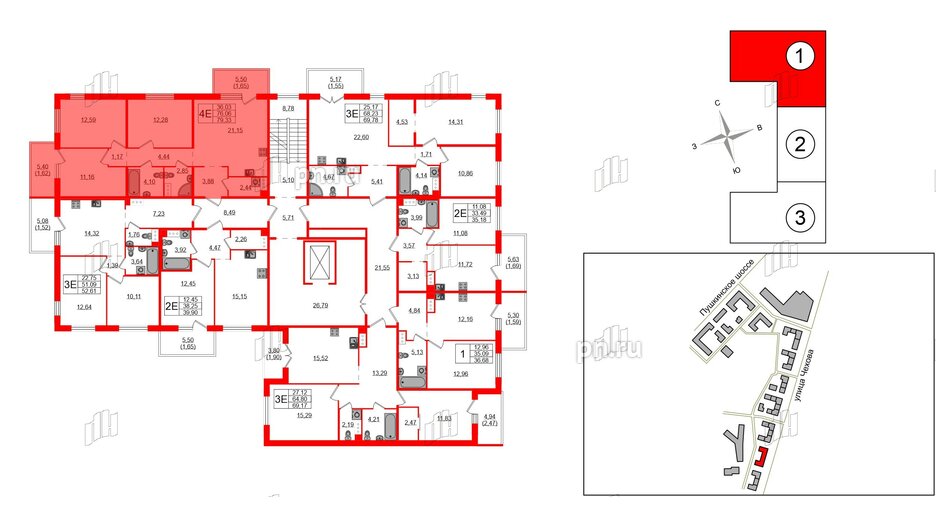 Квартира в ЖК «IQ», 3 комнатная, 79.33 м², 3 этаж