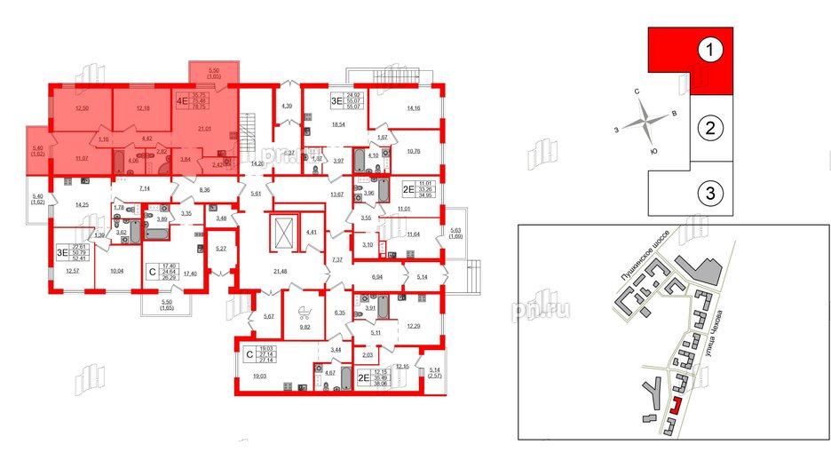 Квартира в ЖК «IQ», 3 комнатная, 78.75 м², 1 этаж