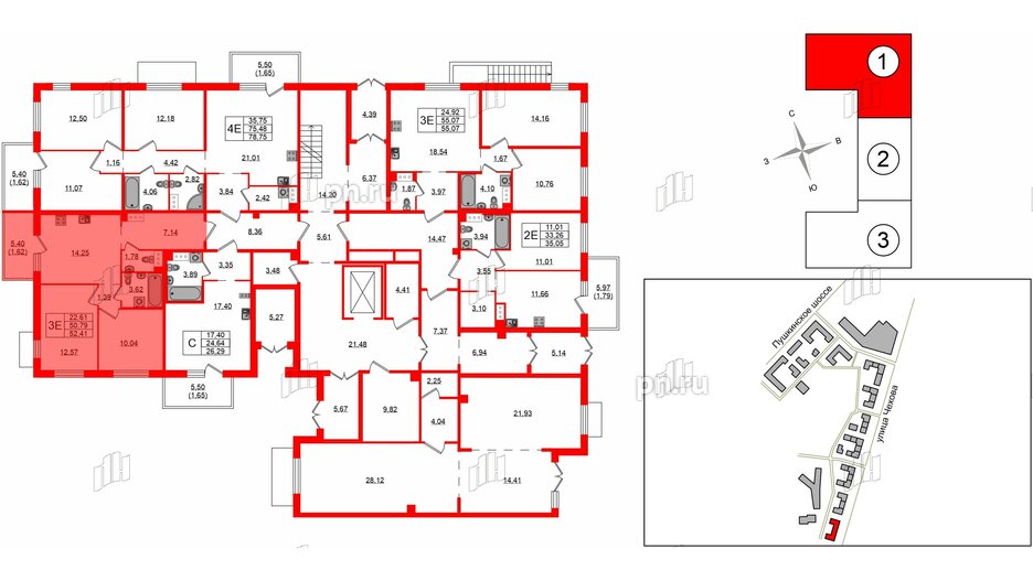 Квартира в ЖК «IQ», 2 комнатная, 52.41 м², 1 этаж