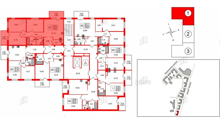 Квартира в ЖК «IQ», 3 комнатная, 79.33 м², 6 этаж