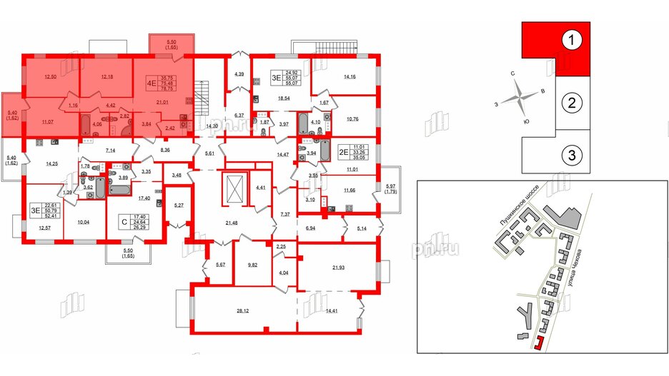 Квартира в ЖК «IQ», 3 комнатная, 78.75 м², 1 этаж