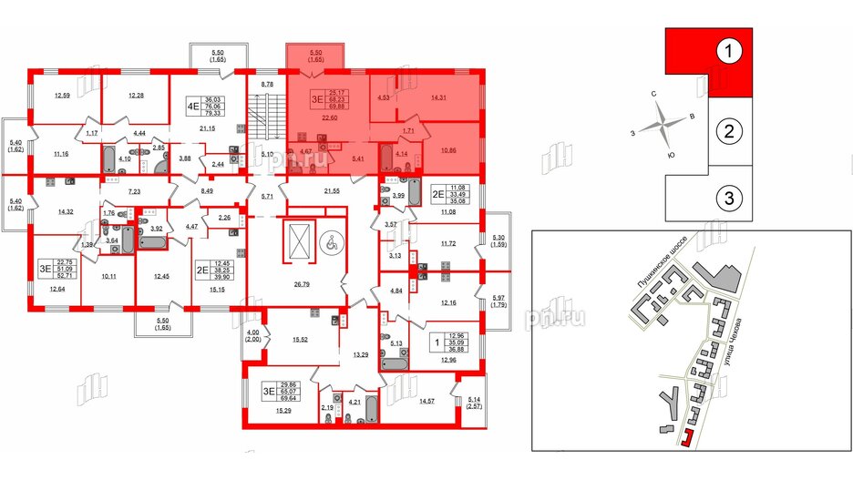 Квартира в ЖК «IQ», 2 комнатная, 69.88 м², 6 этаж