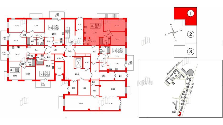 Квартира в ЖК «IQ», 2 комнатная, 55.07 м², 1 этаж