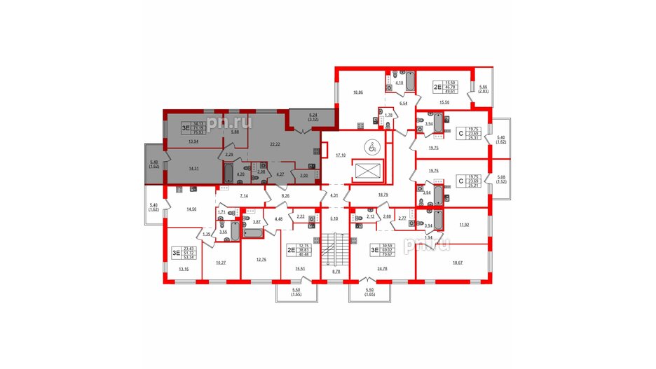 Квартира в ЖК «IQ», 3 комнатная, 75.93 м², 7 этаж