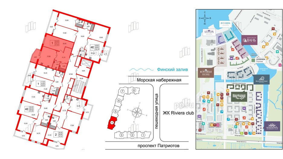 Квартира в ЖК Lotos Club, 1 комнатная, 57 м², 7 этаж