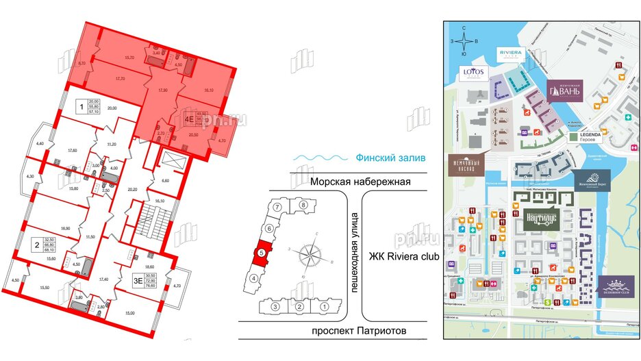 Квартира в ЖК Lotos Club, 3 комнатная, 104.3 м², 7 этаж