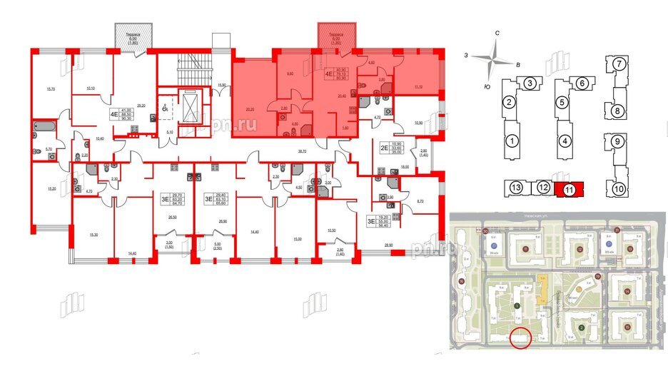 Квартира в ЖК NEWПИТЕР, 3 комнатная, 80.9 м², 2 этаж