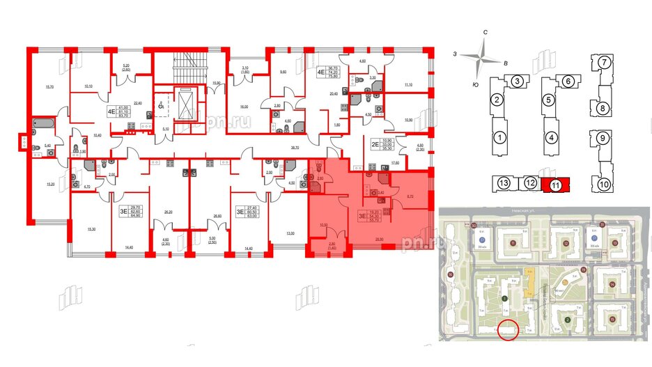 Квартира в ЖК NEWПИТЕР, 2 комнатная, 55.7 м², 9 этаж