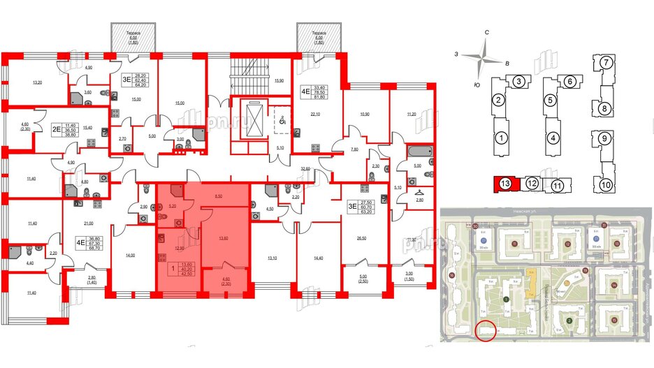 Квартира в ЖК NEWПИТЕР, 1 комнатная, 42.5 м², 2 этаж