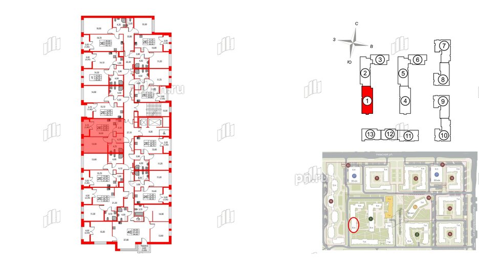 Квартира в ЖК NEWПИТЕР, 1 комнатная, 43.5 м², 2 этаж