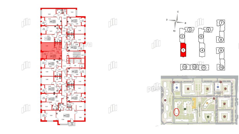 Квартира в ЖК NEWПИТЕР, 1 комнатная, 40.1 м², 2 этаж