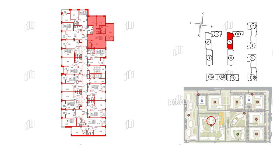 Квартира в ЖК NEWПИТЕР, 3 комнатная, 82.4 м², 2 этаж