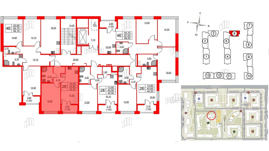 Квартира в ЖК NEWПИТЕР, 1 комнатная, 42.2 м², 2 этаж