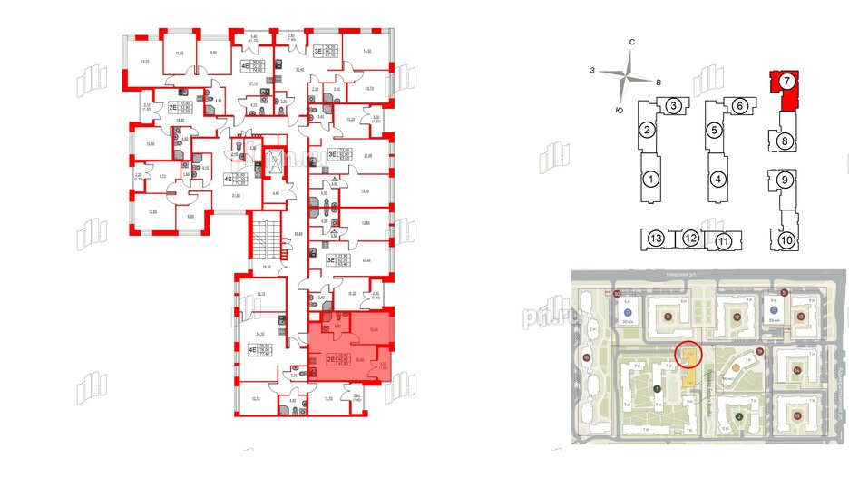 Квартира в ЖК NEWПИТЕР, 1 комнатная, 41.9 м², 2 этаж