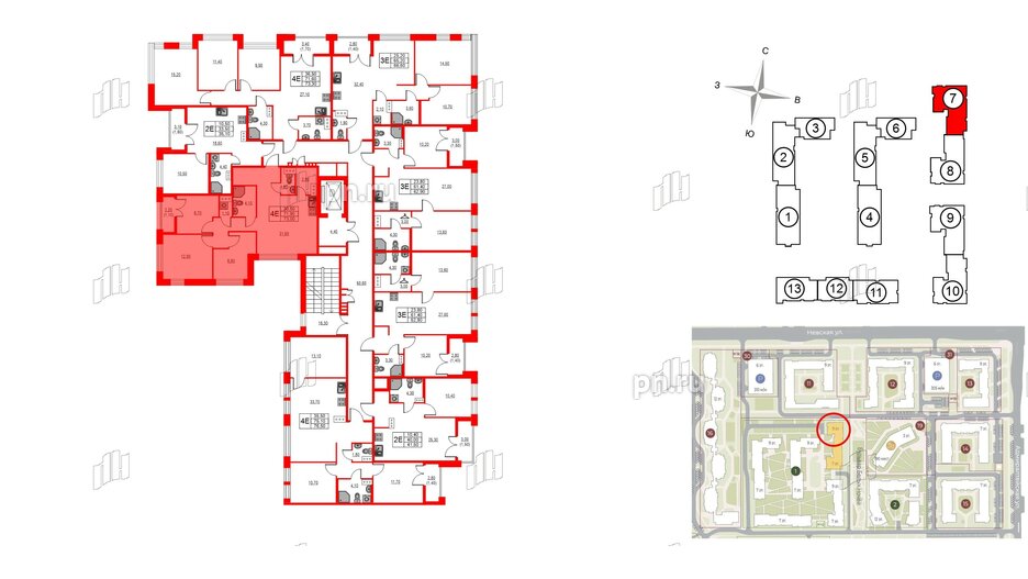 Квартира в ЖК NEWПИТЕР, 3 комнатная, 73 м², 5 этаж