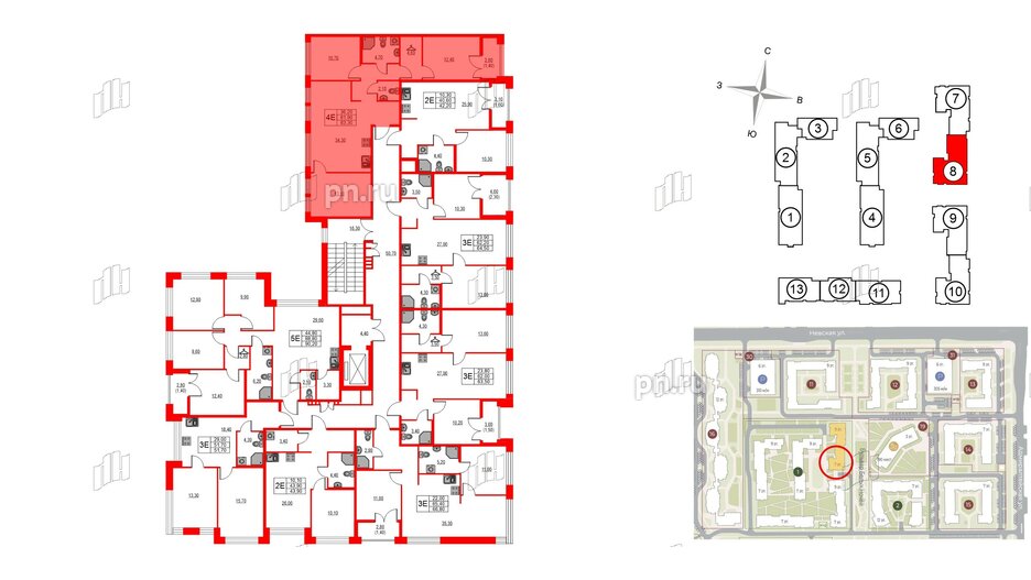 Квартира в ЖК NEWПИТЕР, 3 комнатная, 83.3 м², 2 этаж