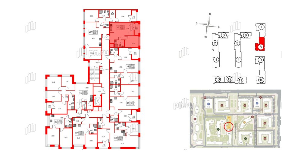 Квартира в ЖК NEWПИТЕР, 1 комнатная, 42.2 м², 2 этаж