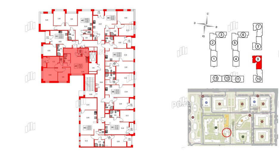 Квартира в ЖК NEWПИТЕР, 3 комнатная, 73 м², 3 этаж