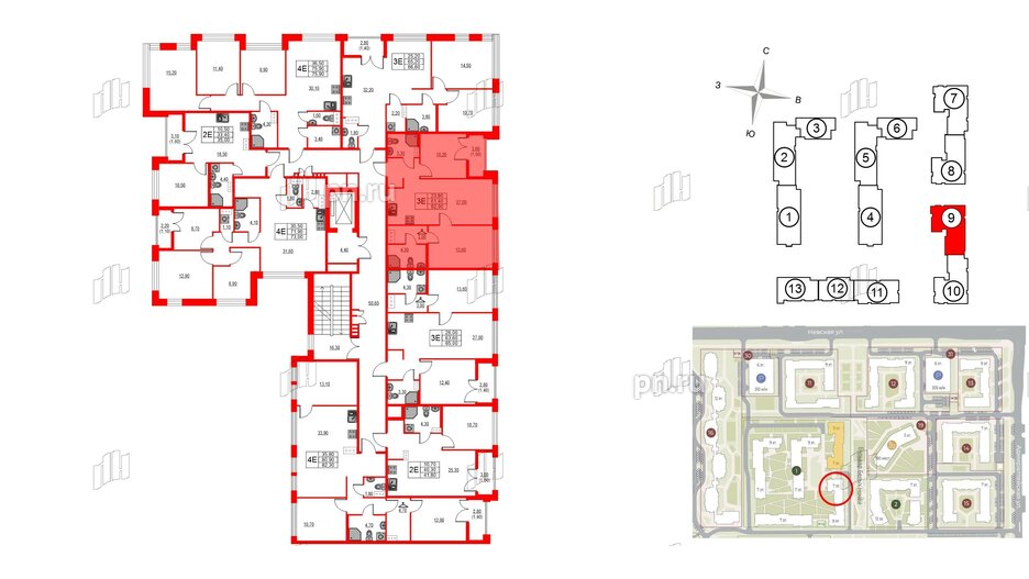 Квартира в ЖК NEWПИТЕР, 2 комнатная, 62.9 м², 4 этаж