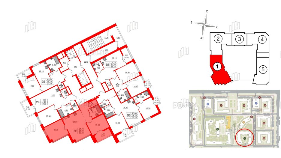 Квартира в ЖК NEWПИТЕР, 2 комнатная, 53.3 м², 6 этаж