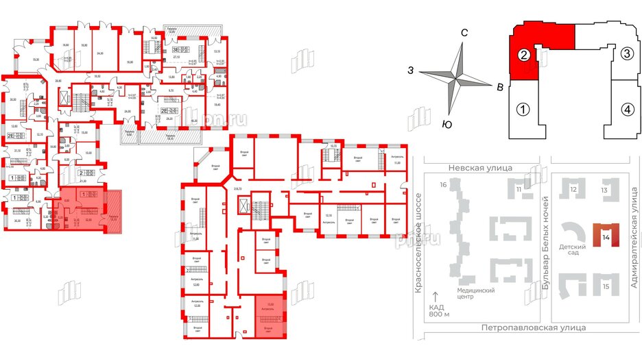 Квартира в ЖК NEWПИТЕР, 1 комнатная, 63.7 м², 1 этаж