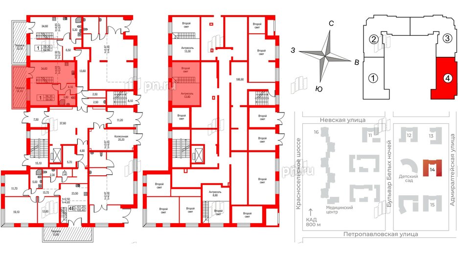 Квартира в ЖК NEWПИТЕР, 1 комнатная, 59.9 м², 1 этаж