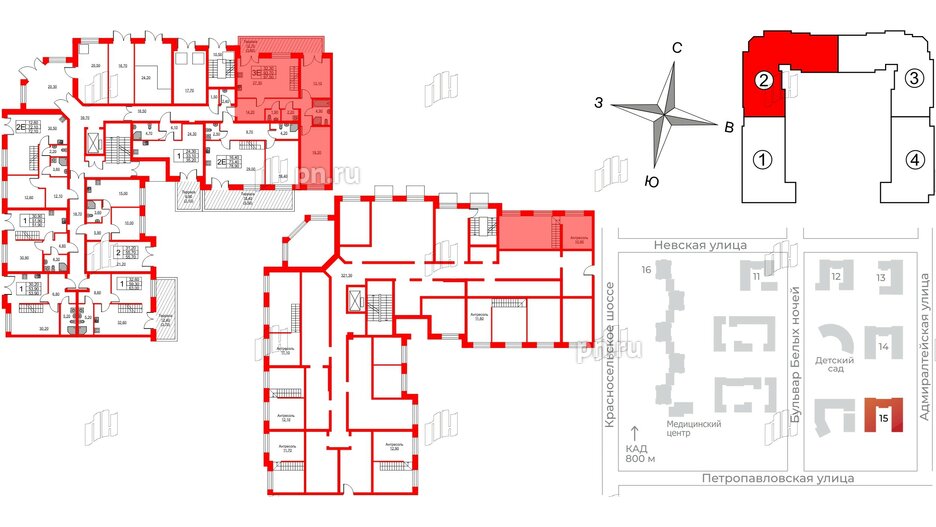 Квартира в ЖК NEWПИТЕР, 2 комнатная, 96.7 м², 1 этаж