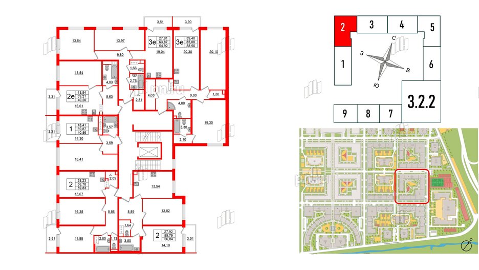 Квартира в ЖК 'OKLA', 2 комнатная, 86.37 м², 2 этаж