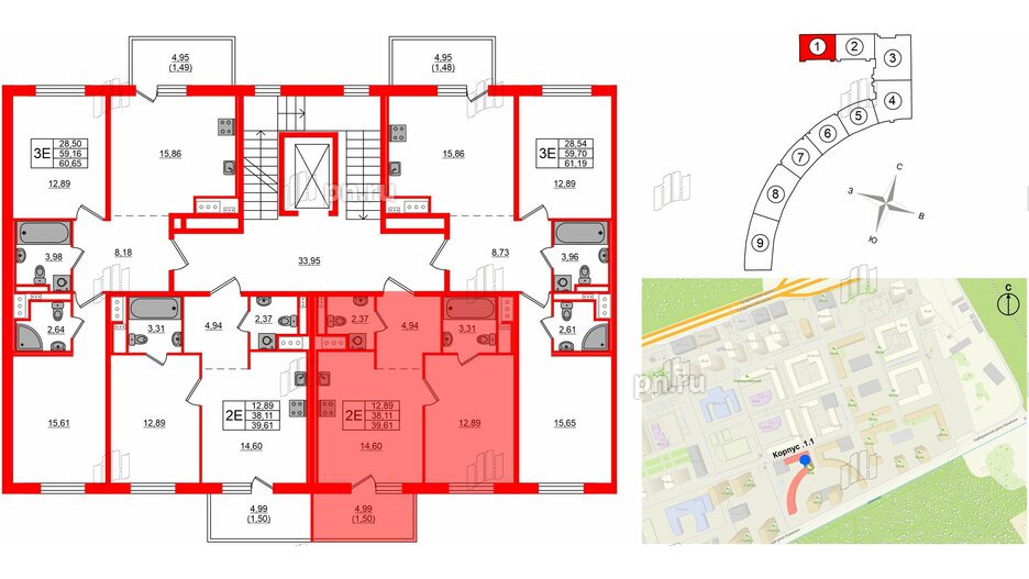 Квартира в ЖК 'OKLA', 1 комнатная, 39.61 м², 5 этаж