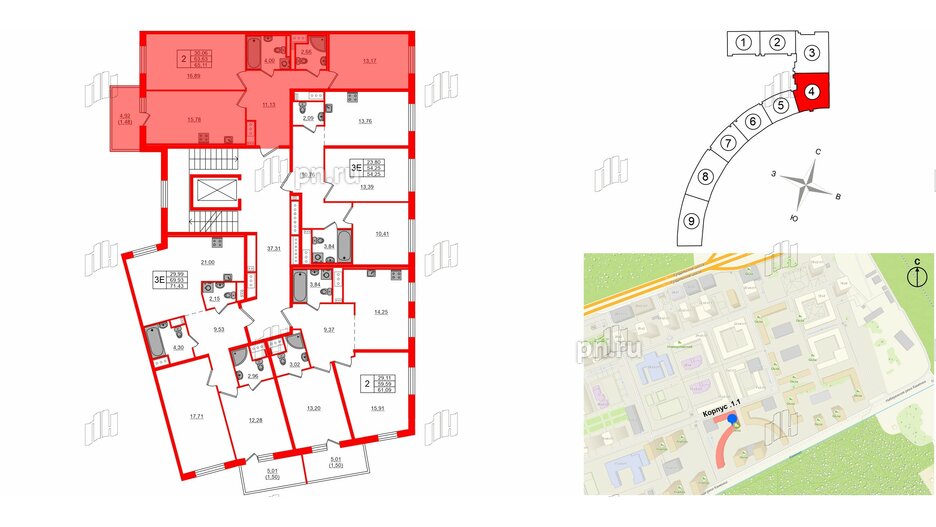 Квартира в ЖК 'OKLA', 2 комнатная, 65.11 м², 6 этаж