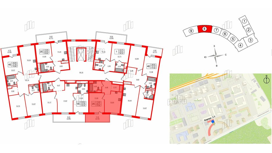 Квартира в ЖК 'OKLA', 1 комнатная, 37.85 м², 8 этаж