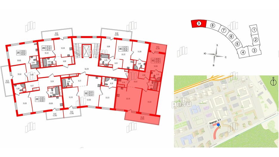 Квартира в ЖК 'OKLA', 2 комнатная, 77.37 м², 2 этаж