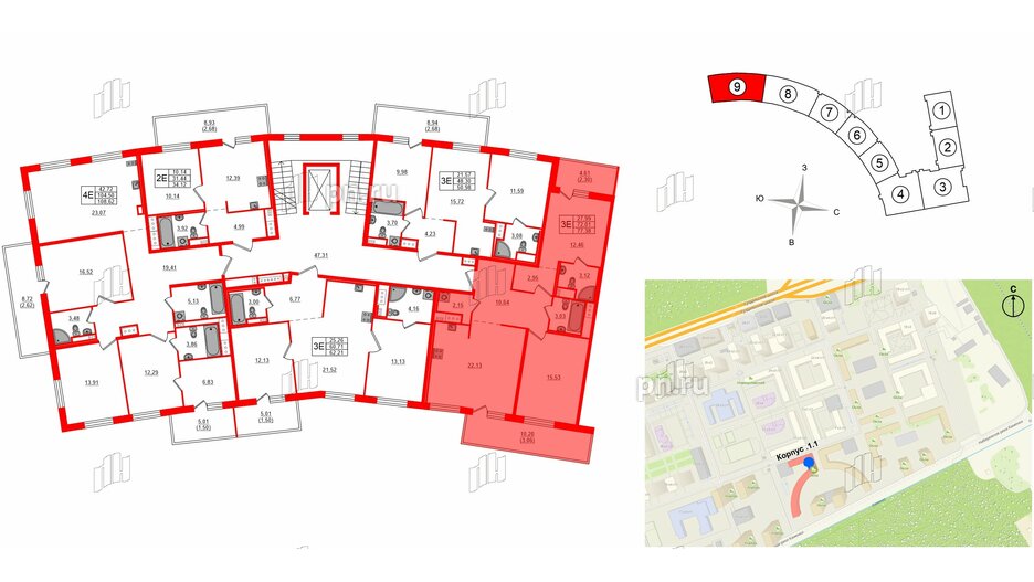 Квартира в ЖК 'OKLA', 2 комнатная, 77.38 м², 7 этаж