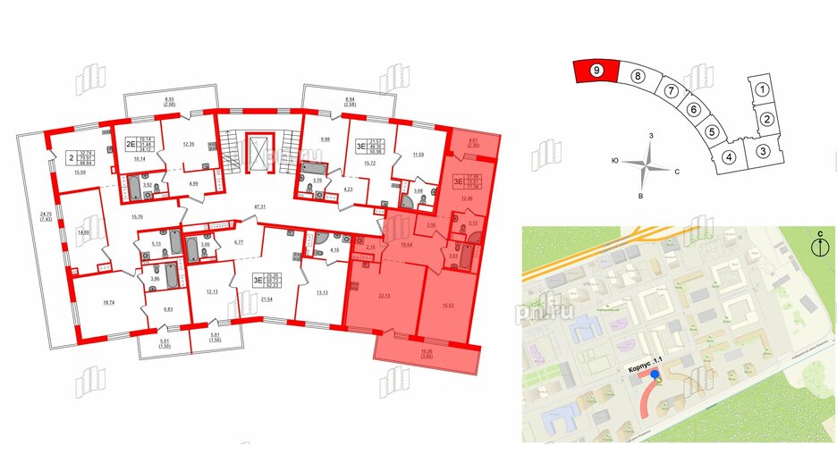 Квартира в ЖК 'OKLA', 2 комнатная, 77.38 м², 8 этаж