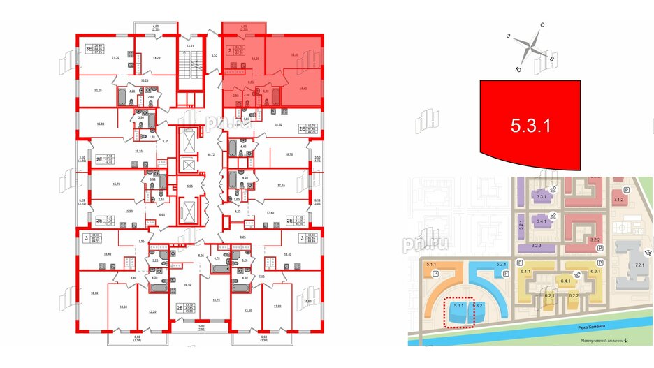 Квартира в ЖК 'OKLA', 2 комнатная, 66.65 м², 17 этаж